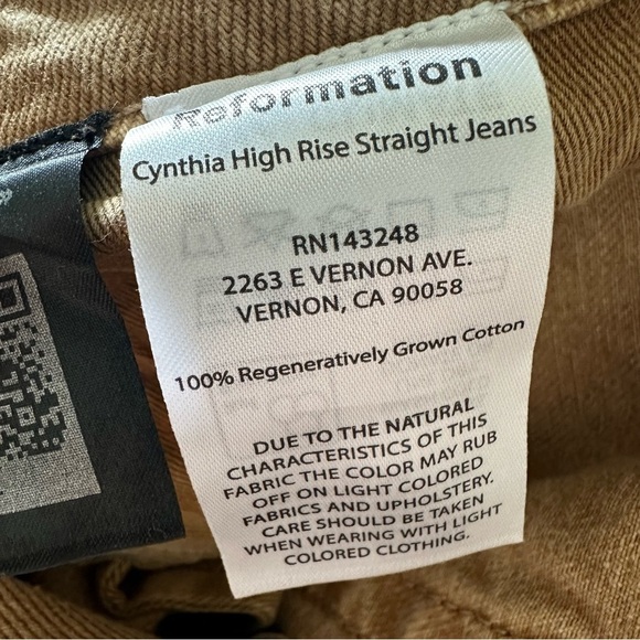New NWOT Reformation Cynthia High Rise Straight Jeans Vintage Marzipan - Picture 14 of 14